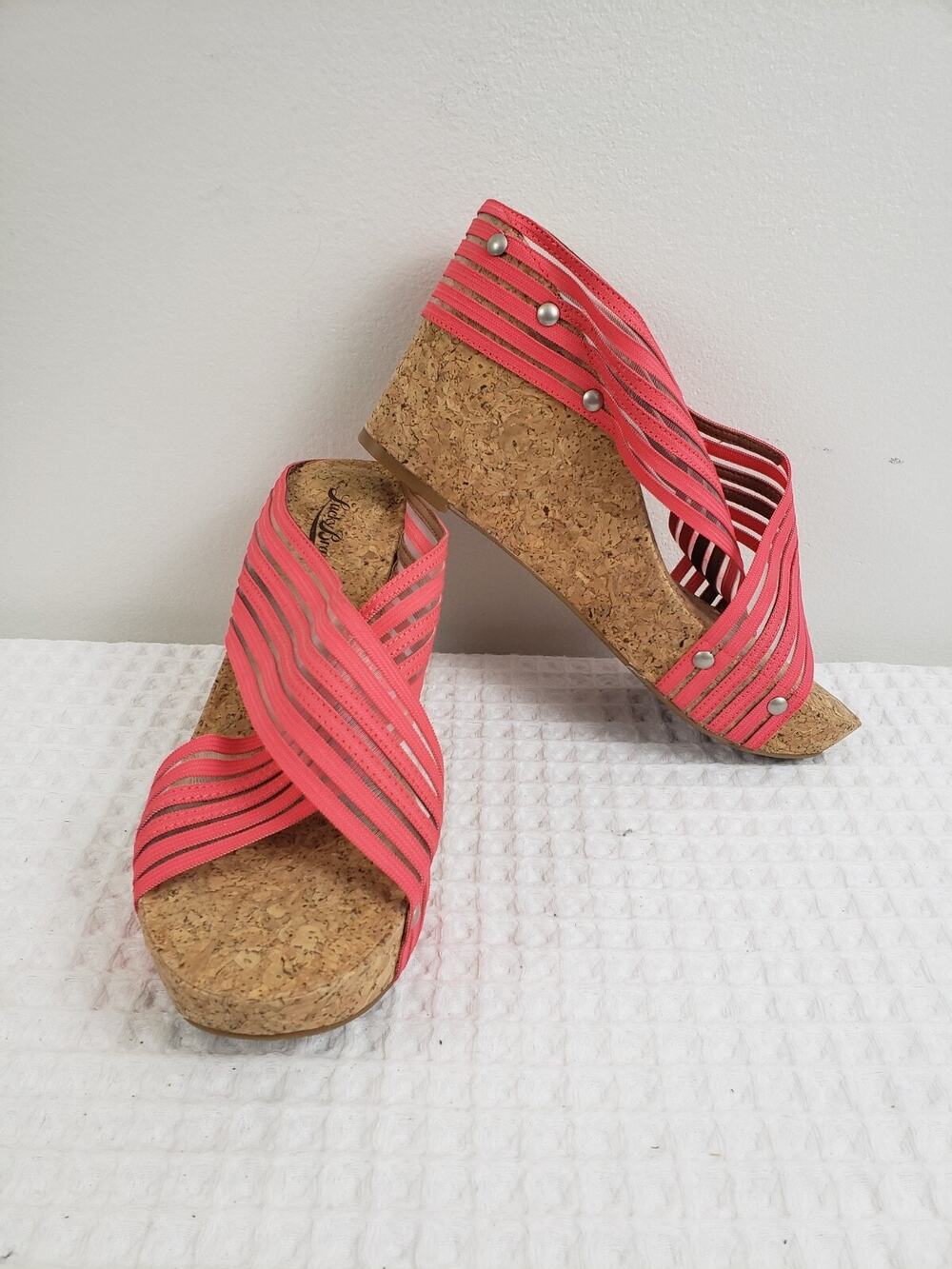 Lucky Brand Miller2 Coral Sandals Womens Shoes Size 8.5 Slip on Cork Wedge